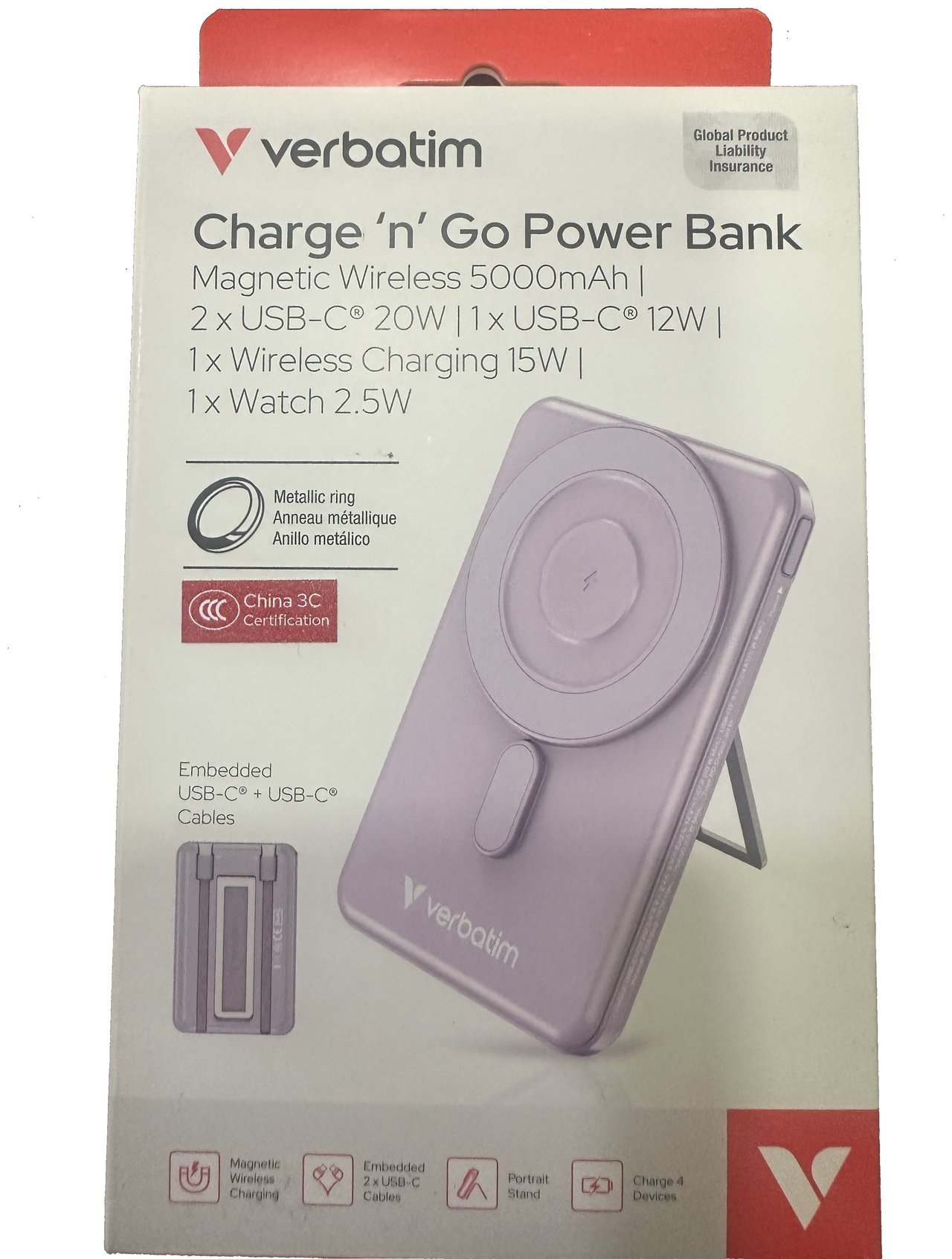 Verbatim Charge 'n' Go Power Bank 5000mAh retail box, Purple