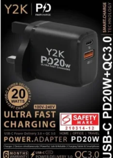 Y2K PD20W Ultra Fast Charging USB-C PD Power Adapter